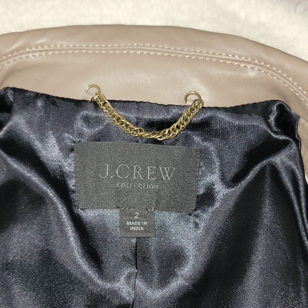 J. Crew Taupe Leather Moto Jacket with Gold Hardware Womens Size 2 - Picture 10 of 12